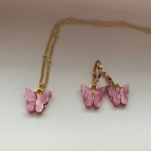 Butterfly Resin Necklace and Earring Set